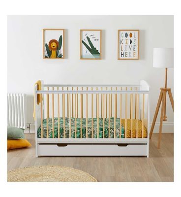 Ickle Bubba Coleby Classic Cot Bed, Under Drawer and Sprung Mattress - Scandi White GOODS Boots   