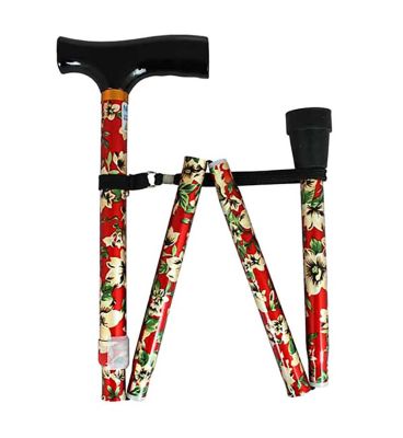 NRS Folding Walking Stick Red Floral