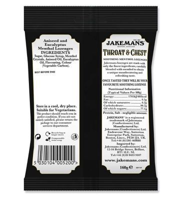 Jakemans Lozenges Throat & Chest 160g First Aid Boots   