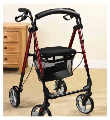 NRS Healthcare Lightweight Four Wheeled Rollator with Seat - Red General Household Boots   