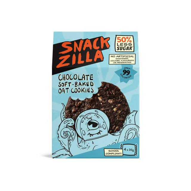 Snack Zilla Chocolate Soft-Baked Oat Cookies 4x30g Breakfast biscuits Sainsburys   