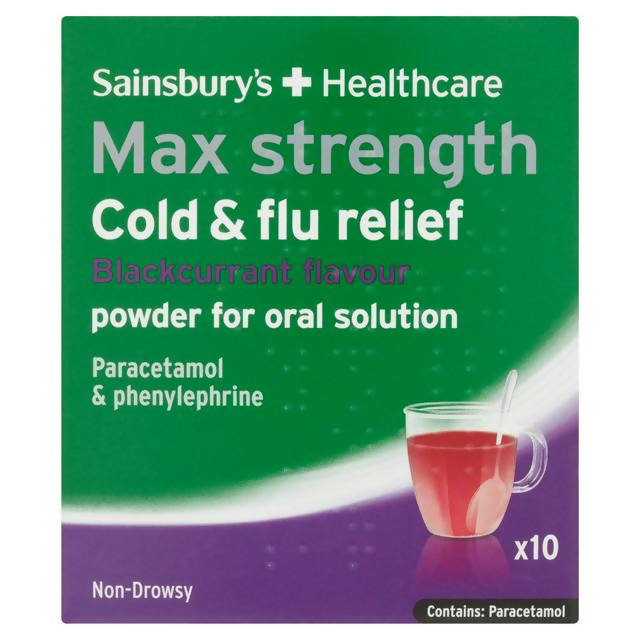 Sainsbury's Max Flu Relief Powder, Blackcurrant x10