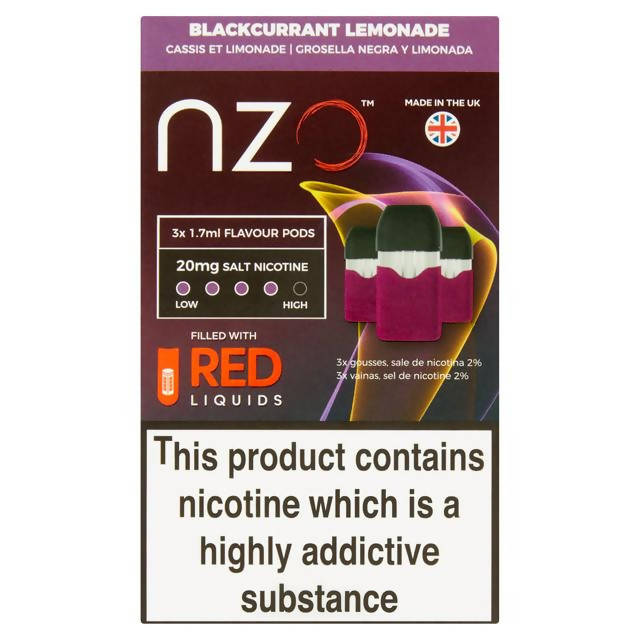 NZO Red Liquids Blackcurrant Lemonade Re-Fill Cartridge Salt Nicotine 20mg smoking control Sainsburys   