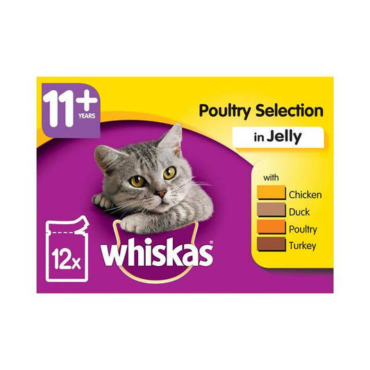 Whiskas Senior Wet Cat Food Pouches Poultry in Jelly 12 x 100g Cat Food & Accessories Sainsburys   