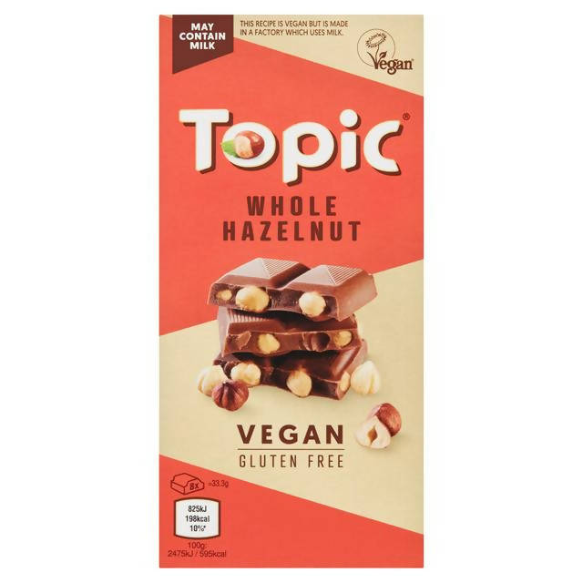 Topic Vegan Gluten Free Whole Hazelnut Chocolate 100g - McGrocer