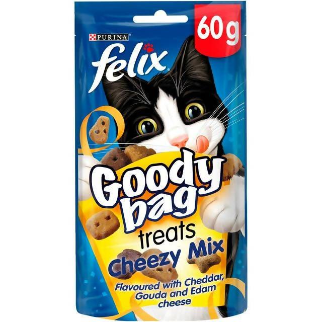 Felix Goody Bag Cat Treats Cheezy Mix 60g Cat treats & milk Sainsburys   