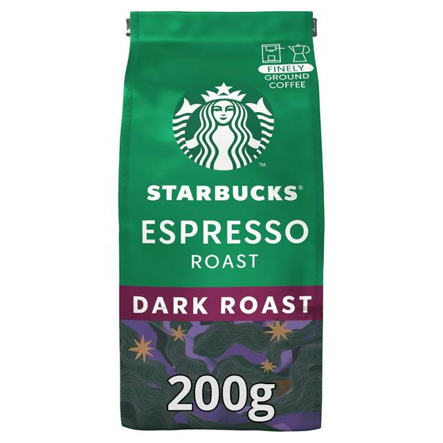 Starbucks Espresso Roast Dark Roast Finely Ground Coffee, Bag 200g