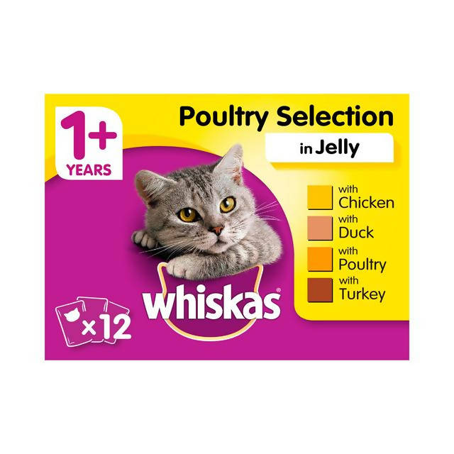 Whiskas Adult Wet Cat Food Pouches Poultry in Jelly 12 x 100g Cat pouches & trays Sainsburys   