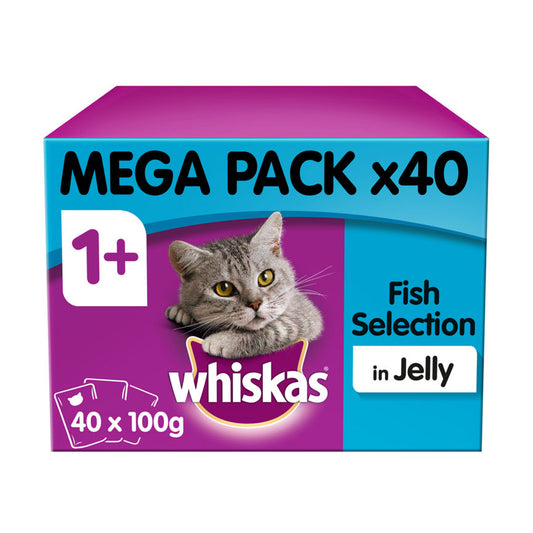 Whiskas Adult Wet Cat Food Pouches Fish in Jelly Mega Pack Cat Food & Accessories ASDA   