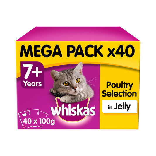 Whiskas Senior Wet Cat Food Pouches Poultry in Jelly Mega Pack Cat Food & Accessories ASDA   