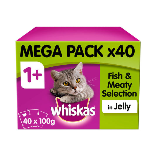 Whiskas Adult 1+ Wet Cat Food Pouches Fish & Meaty Selection in Jelly Mega Pack Cat Food & Accessories ASDA   