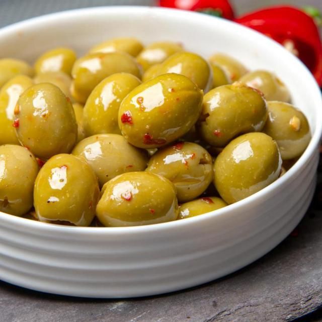 Mr Filberts Olive Snacks Pitted Green Olives with Chilli & Blackpepper Food Cupboard M&S   