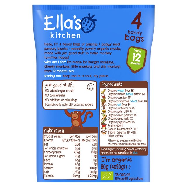 Ella's Kitchen Parsnip & Poppyseed Organic Biccies, 12 mths+ Multipack GOODS M&S   