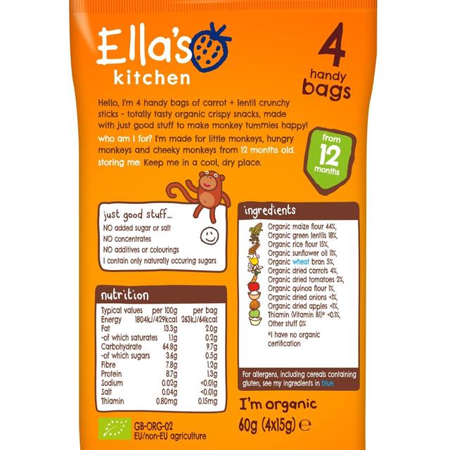 Ella's Kitchen Carrot & Lentil Organic Crunchy Sticks, 12 mths+ Multipack GOODS M&S   