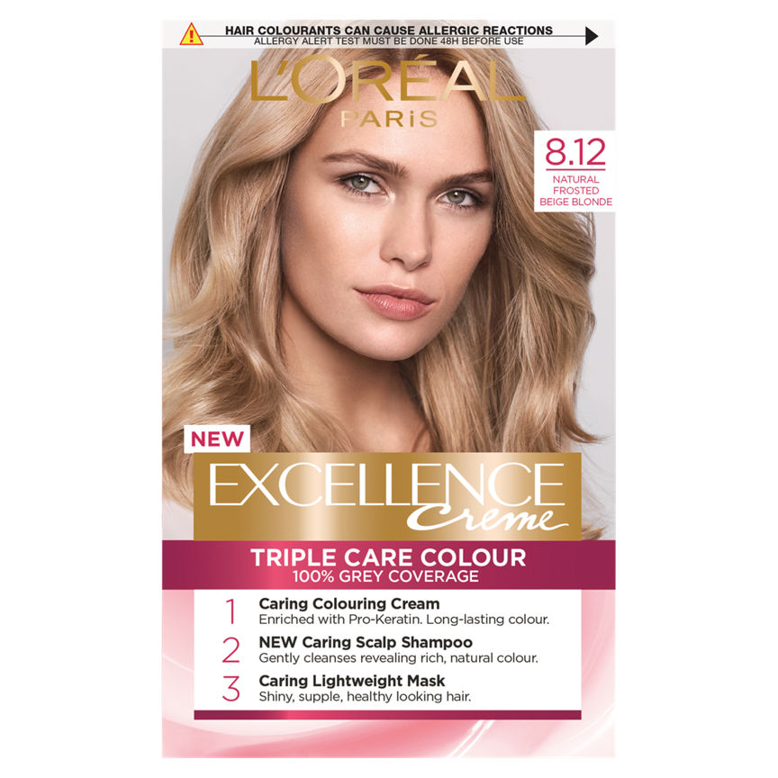 L'Oreal Excellence Creme 8.12 Natural Frosted Beige Blonde Permanent Hair Dye GOODS ASDA   