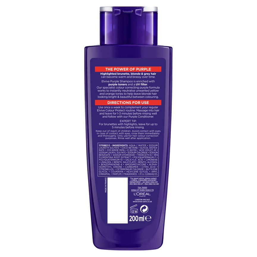 L'Oreal Elvive Colour Protect Anti-Brassiness Purple Shampoo Haircare & Styling ASDA   