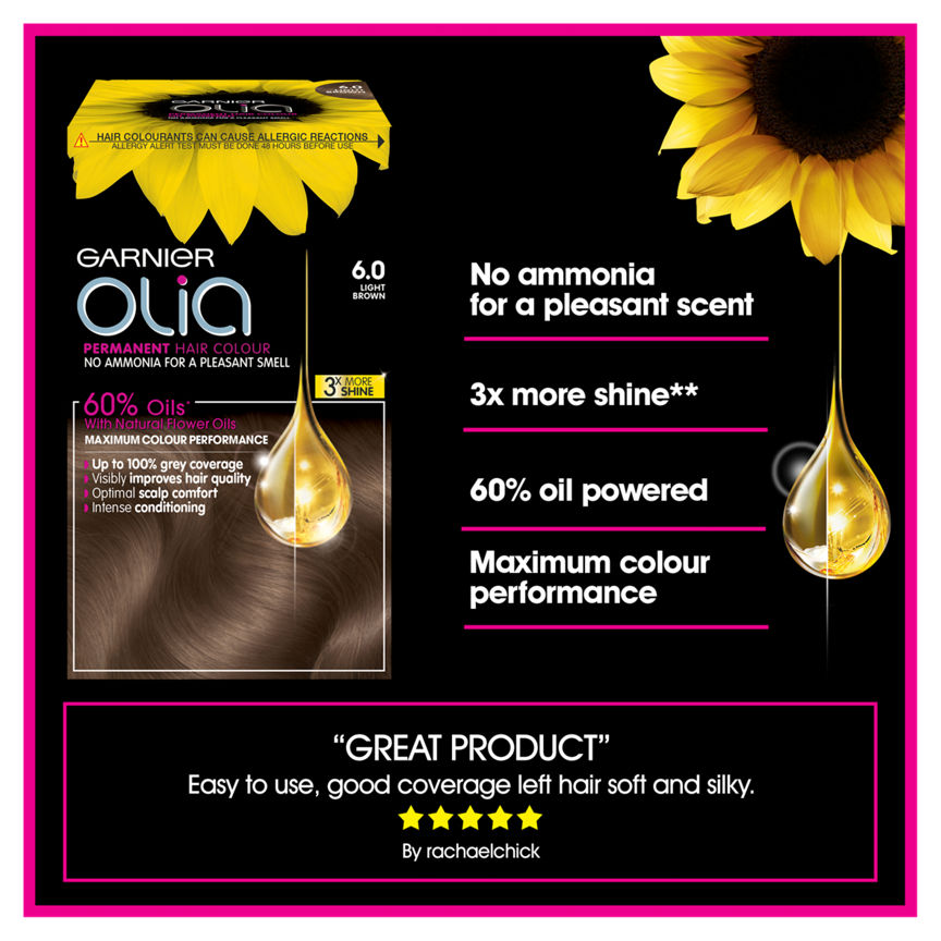 Garnier Olia 6.0 Light Brown Permanent Hair Dye GOODS ASDA   