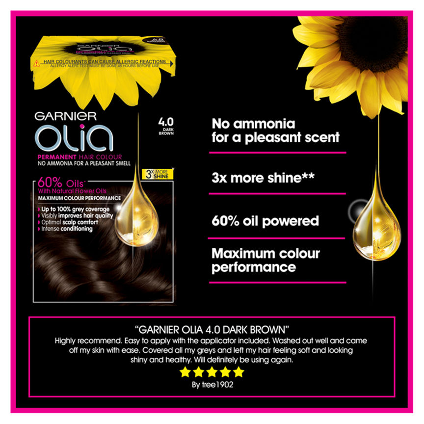 Garnier Olia 4.0 Dark Brown Permanent Hair Dye GOODS ASDA   