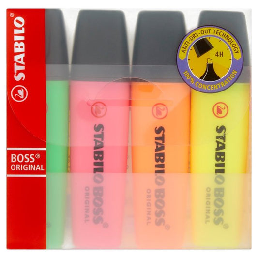 STABILO BOSS ORIGINAL Highlighter wallet of 4 assorted colours - McGrocer