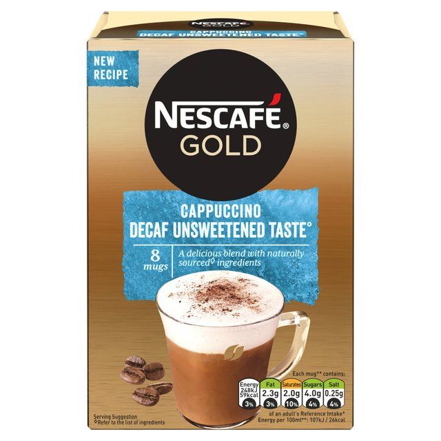 Nescafe Gold Decaff Cappuccino Unsweetened Instant Coffee 8 Sachets Tea M&S   