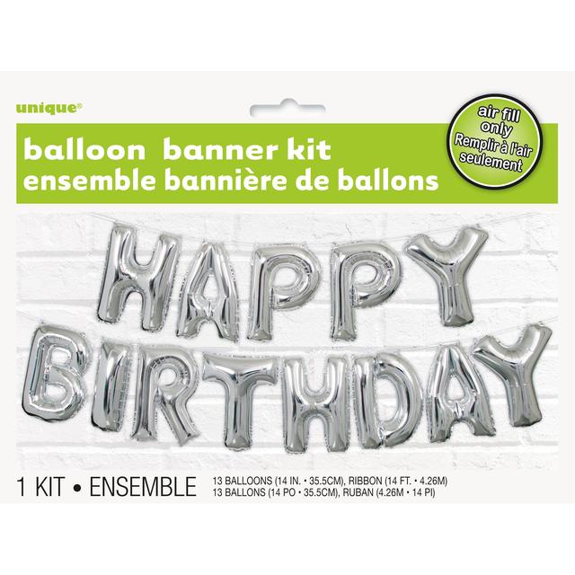 Unique Party Silver Happy Birthday Balloon Banner kit Miscellaneous M&S   