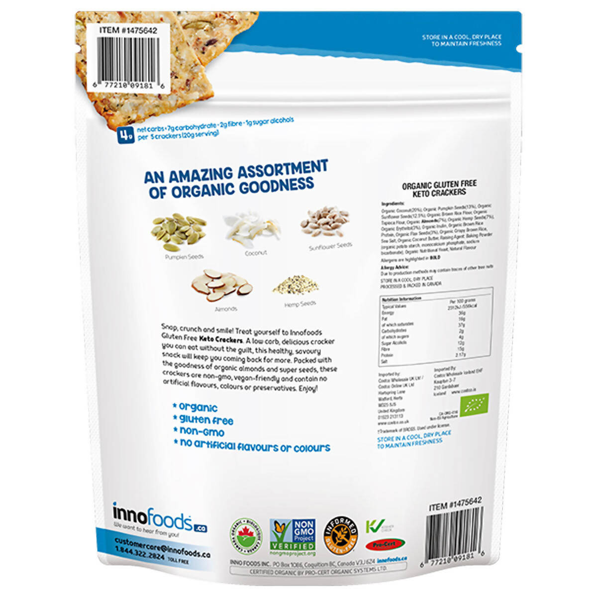 Innofoods Organic Keto Crackers, 454g Vitamins, Minerals & Supplements Costco UK   