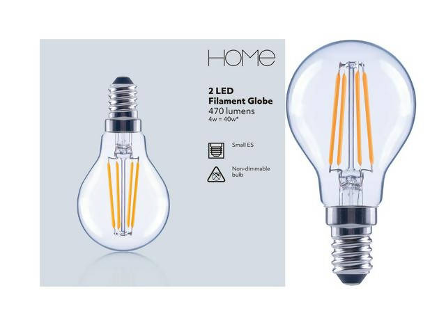 HOME LED Filament Globe 40W SES Light Bulb  2Pk