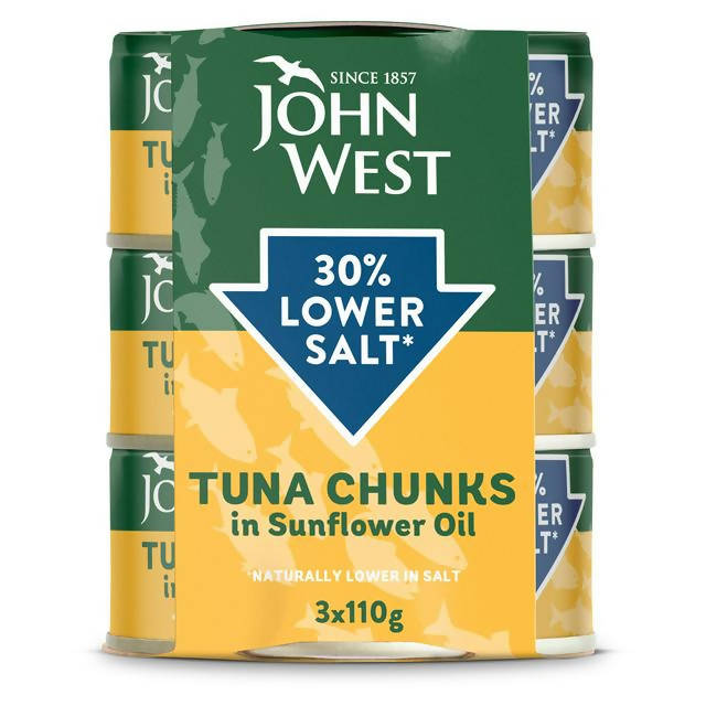 John West Lower Salt Tuna Chunks in Sunflower Oil 3x145g