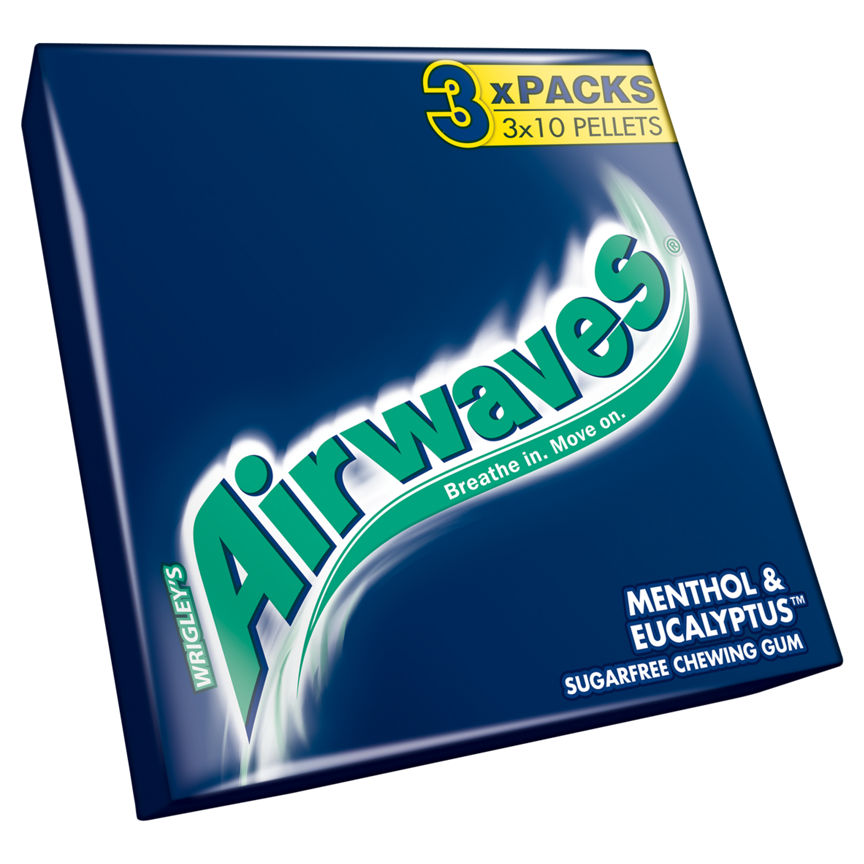 AIRWAVES Menthol & Eucalyptus flavour Sugar Free Chewing Gum Multipack 3 x  9 Pieces
