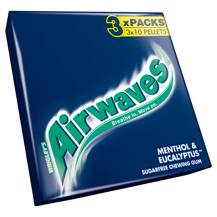 Airwaves Menthol & Eucalyptus Sugar Free Chewing Gum Multipack 3 x 10 Pieces