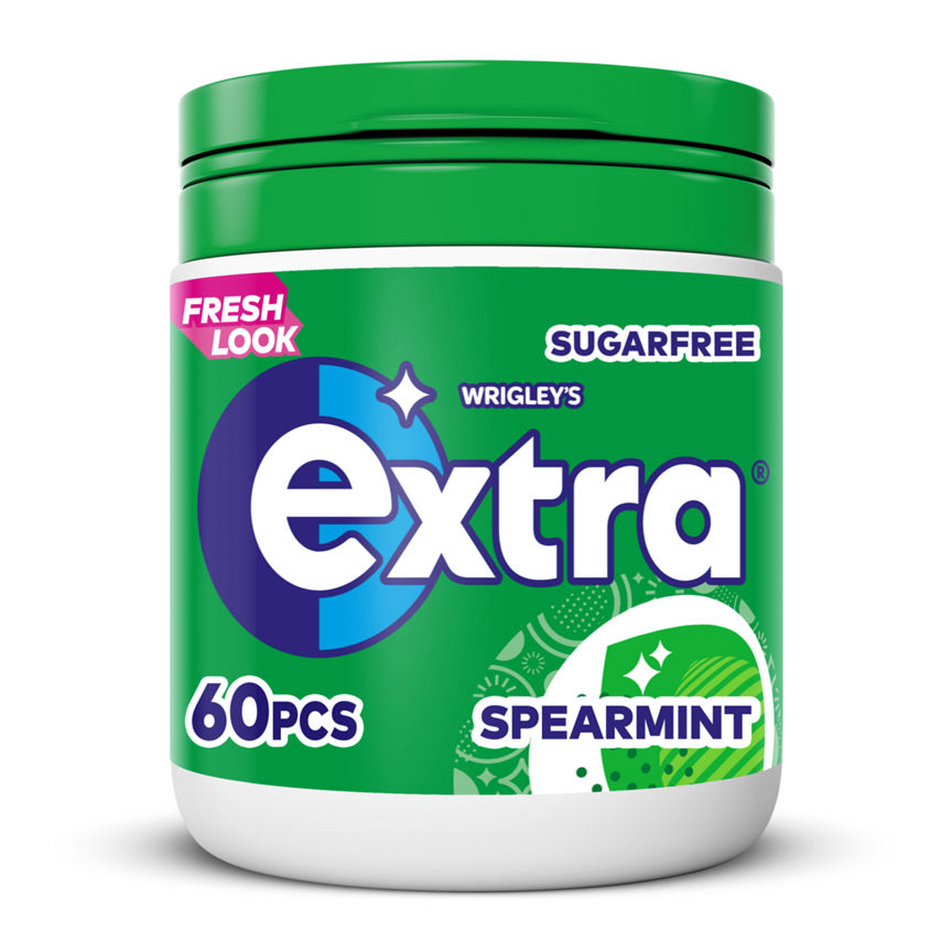 Wrigley's Extra Spearmint Chewing Gum Sugar Free Bottle 60 Pieces Snacks & Confectionery ASDA   