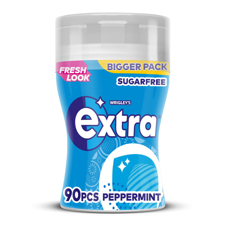 Wrigley's Extra Peppermint Chewing Gum Sugar Free Large Bottle 90 Pieces