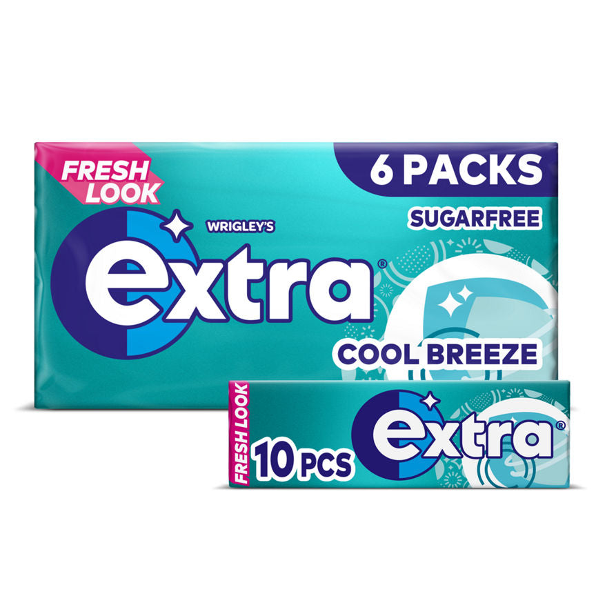 Wrigley's Extra Cool Breeze Chewing Gum Sugar Free Multipack 6 x 10 Pieces Snacks & Confectionery ASDA   