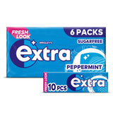 Wrigley's Extra Peppermint Chewing Gum Sugar Free Multipack 6 x 10 Pieces Snacks & Confectionery ASDA   