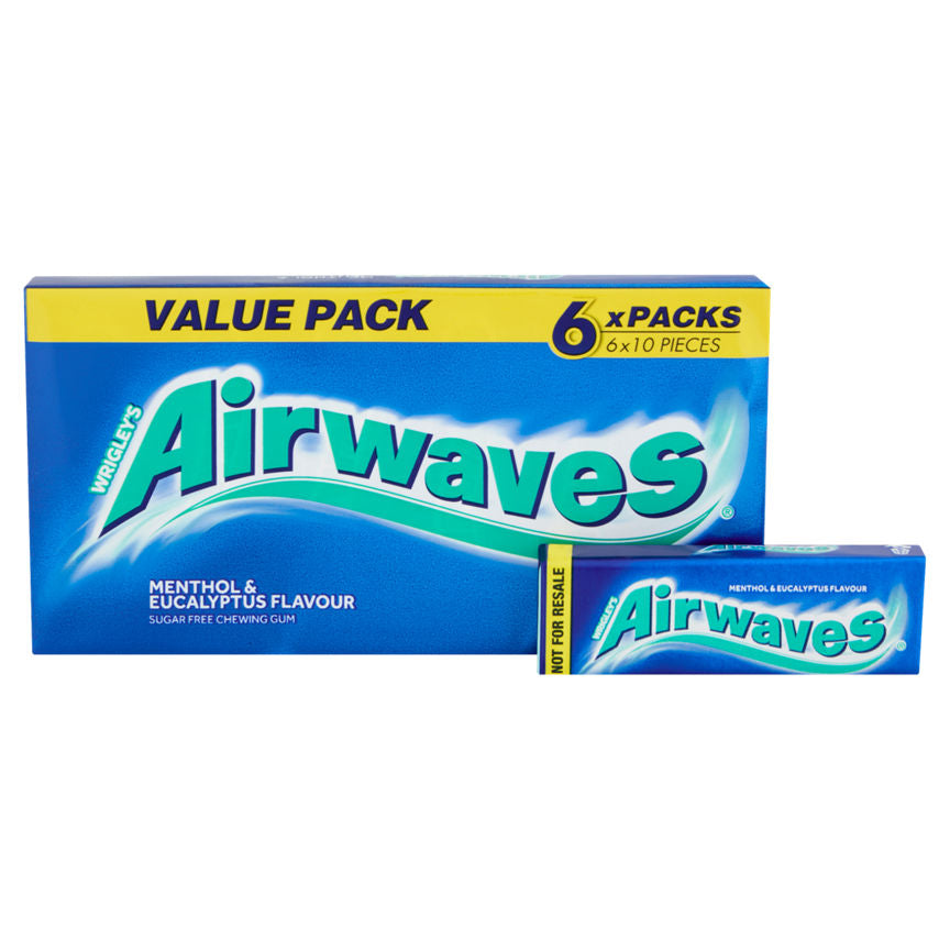 Wrigley's Airwaves Menthol & Eucalyptus Chewing Gum Sugar Free Multipack 6 x 10 Pieces