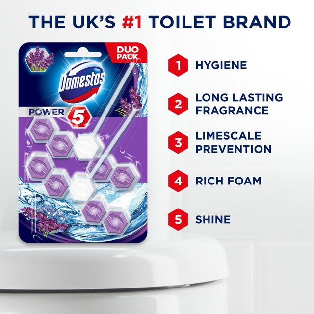 Domestos Power 5 Toilet Rim Block Lavender Bathroom M&S   