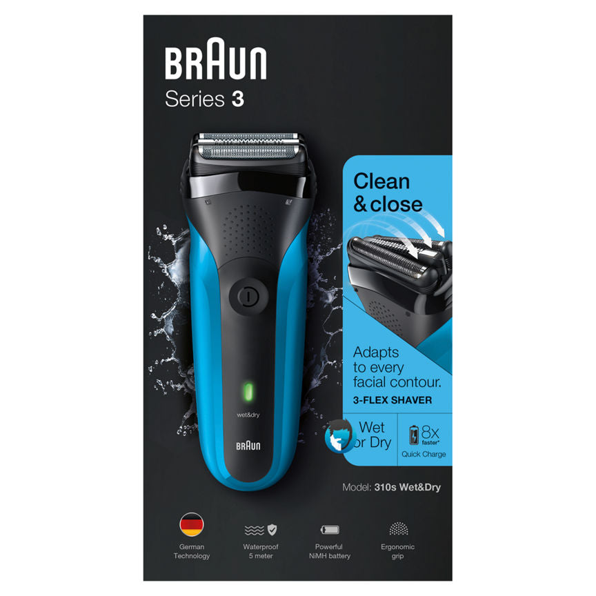 Braun Series 3 310 Electric Shaver, Wet & Dry Razor for Men, Black/Blue