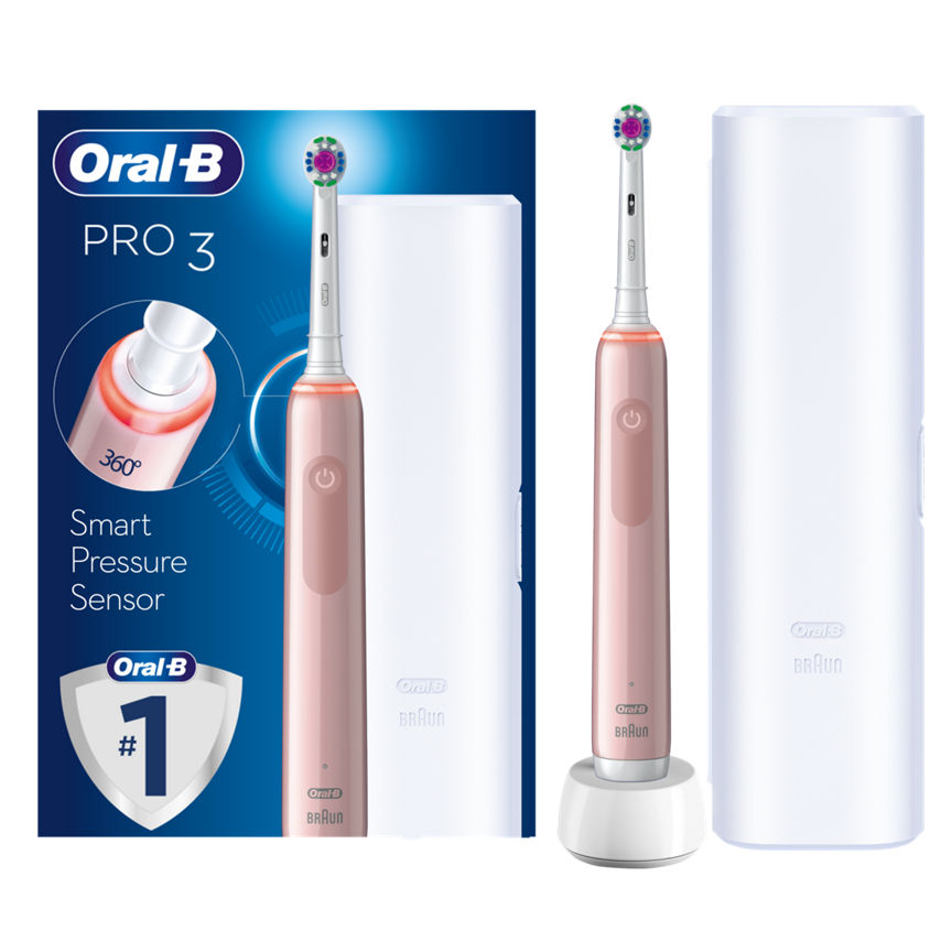 Oral B Pro 3 - 3500 - Pink Electric Toothbrush Designed By Braun