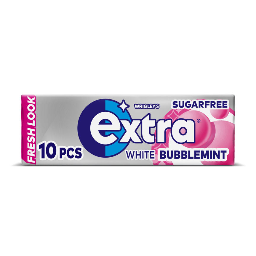 Wrigley's Extra White Bubblemint Chewing Gum Sugar Free 10 Pieces Snacks & Confectionery ASDA   