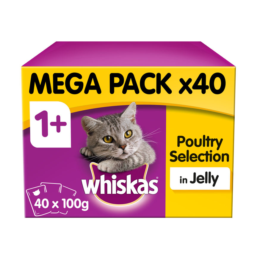 Whiskas Adult Wet Cat Food Pouches Poultry in Jelly Mega Pack