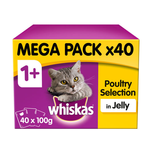 Whiskas Adult Wet Cat Food Pouches Poultry in Jelly Mega Pack Cat Food & Accessories ASDA   