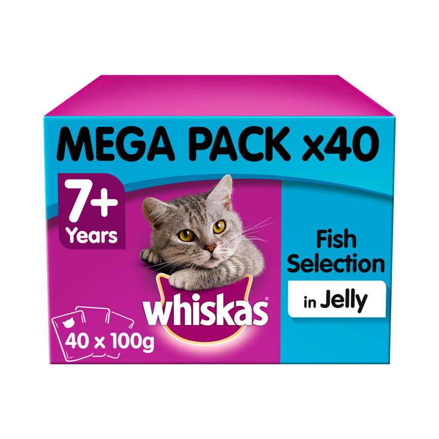 Whiskas Senior Wet Cat Food Pouches Fish in Jelly Mega Pack Cat Food & Accessories ASDA   