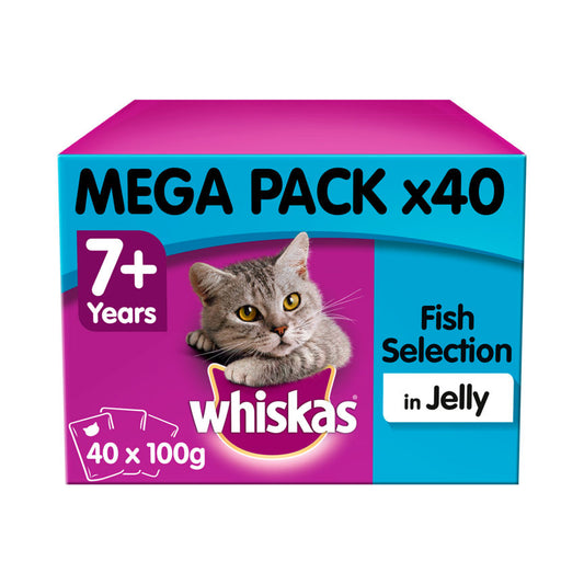 Whiskas Senior Wet Cat Food Pouches Fish in Jelly Mega Pack Cat Food & Accessories ASDA   