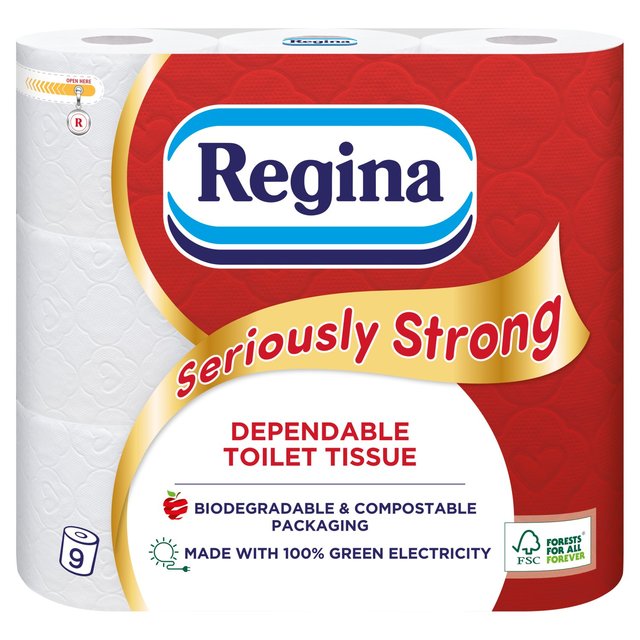 Regina Seriously Strong Toilet Tissue - 9 Rolls Bathroom M&S   