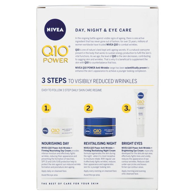 NIVEA Q10 Power Anti Wrinkle 3-Step Face Day Night & Eye Cream Gift Set Facial Skincare M&S   