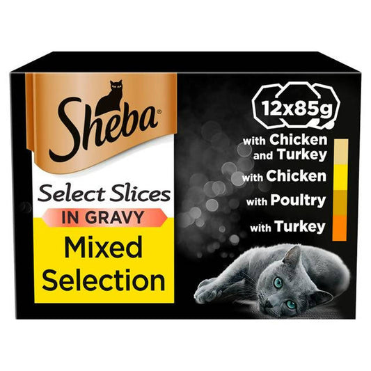Sheba Select Slices Cat Food Pouches Poultry in Gravy 12 x 85g Cat Food & Accessories Sainsburys   