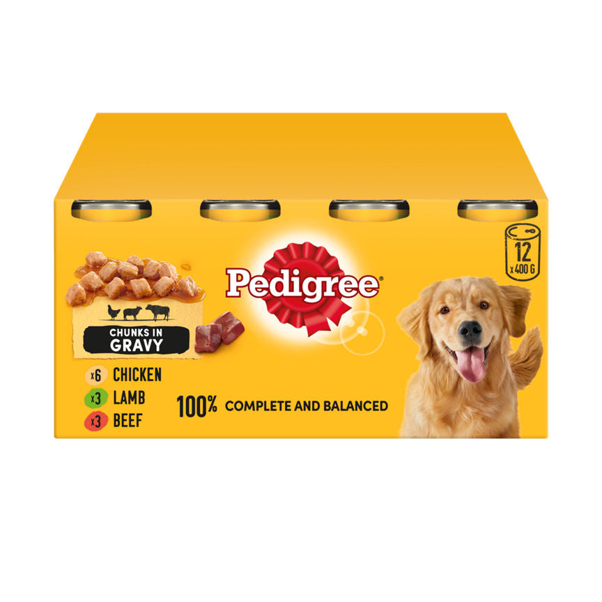 Pedigree Adult Wet Dog Food Tins Mixed in Gravy