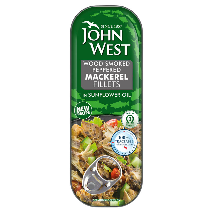 John West Wood Smoked Irish Peppered Mackerel Fillets in Sunflower Oil