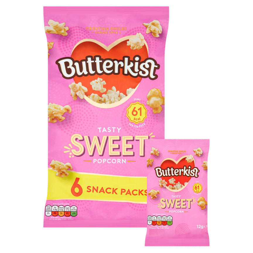 Butterkist Cinema Sweet Popcorn 6 Pack Crisps, Nuts & Snacking Fruit ASDA   