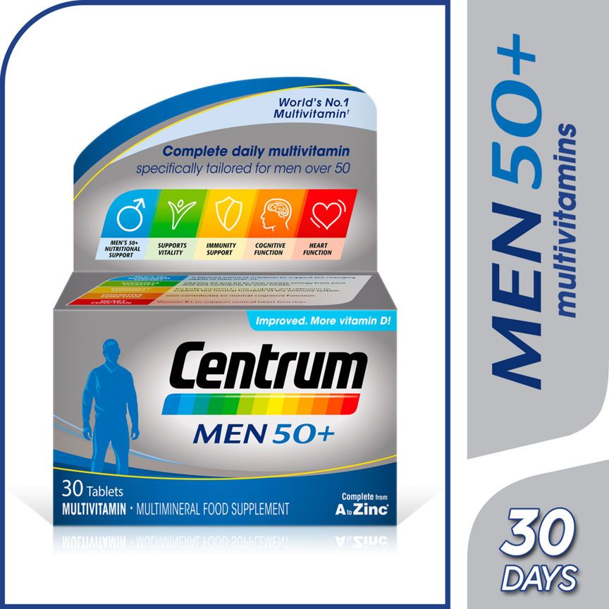 Centrum Men 50+ Multivitamin Tablets Vitamins, Minerals & Supplements ASDA   